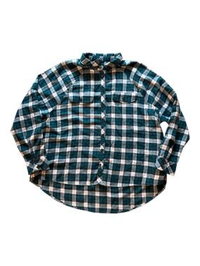 Wild Fable Women’s Classic Teal Plaid Flannal Button-Up Shirt w/ Pockets XL